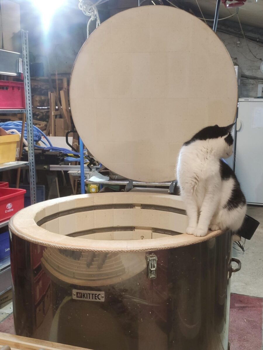 cat on kiln for clay products